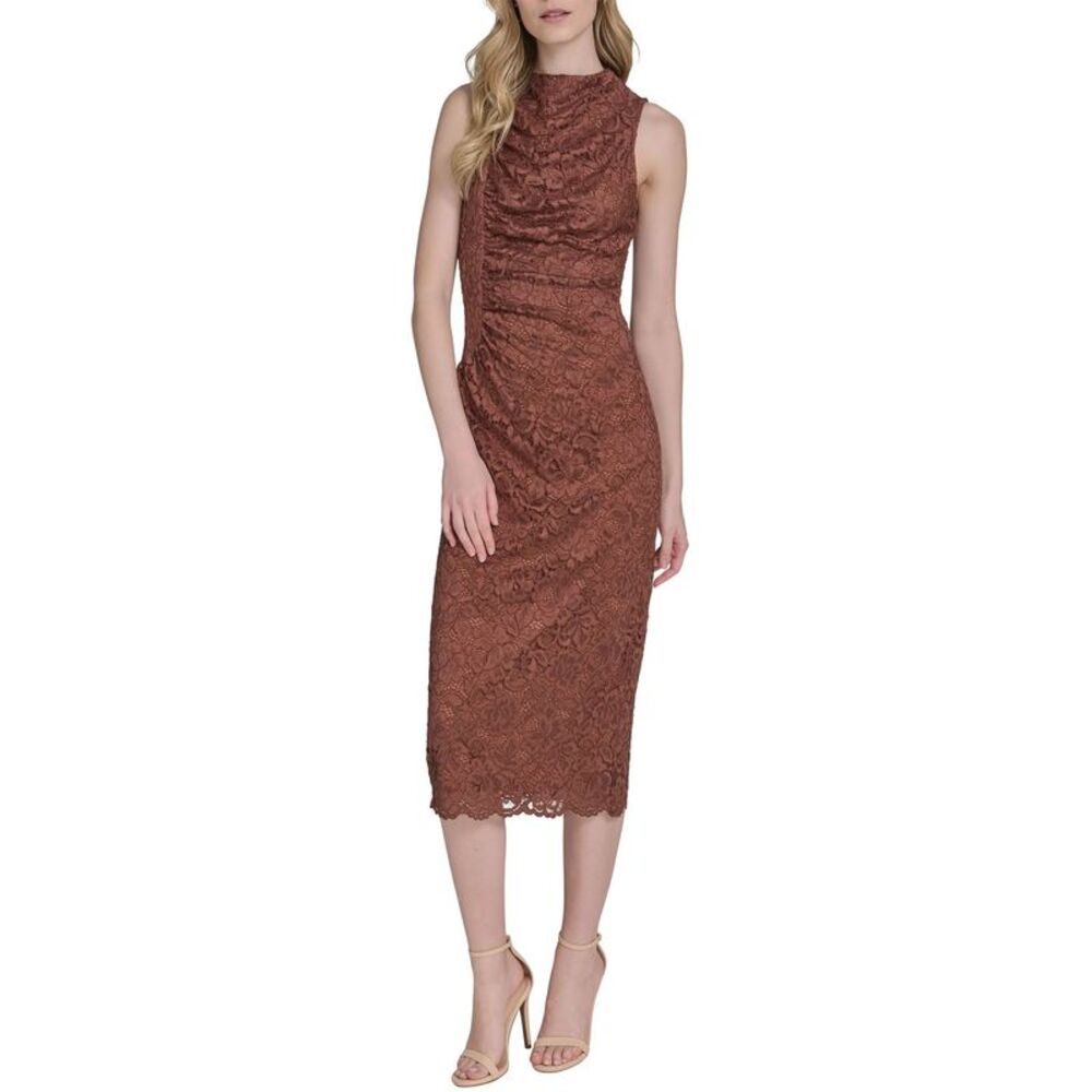 Vince Camuto Womens Lace Sleeveless Sheath Midi Dress 0 Brown - NWT